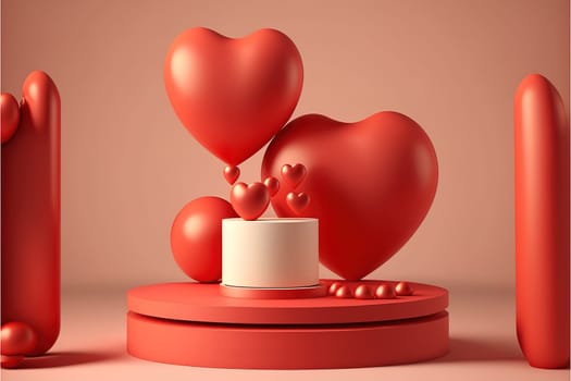 Red valentine day podium for product showcase.