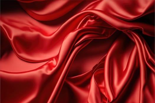 Red silk satin. Soft folds. Fabric. Bright luxury background. Space, design.