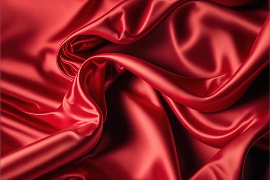 Red silk satin. Soft folds. Fabric. Bright luxury background. Space, design.