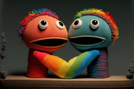 Rainbow puppets in love, pride, Valentine's day.