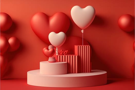 Red valentine day podium for product showcase.