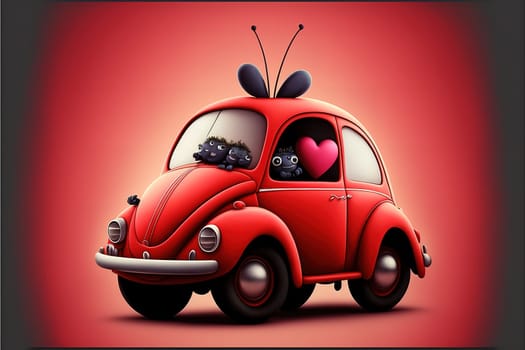 love bug characters and heart, valentines day greeting card.