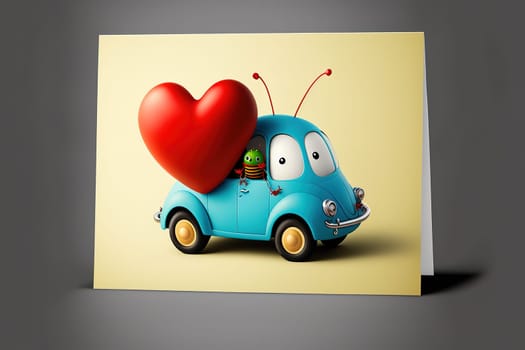 love bug characters and heart, valentines day greeting card.