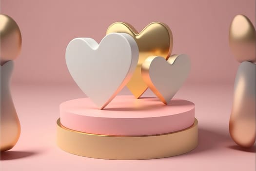 Valentine's day stage podium mock up with heart product display showcase 3d render.