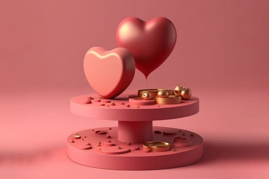 solated podium for valentines day festive sale 3d rendering concept design, pedestal for product showcase on valentine day.
