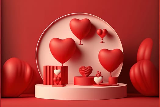 Red valentine day podium for product showcase.