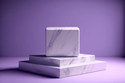 white marble display podium for luxury product advertisement with a beautiful purple color background.