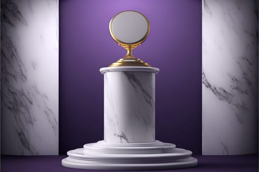 white marble display podium for luxury product advertisement with a beautiful purple color background.