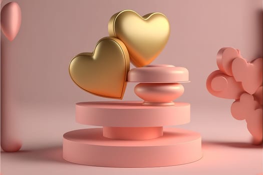 solated podium for valentines day festive sale 3d rendering concept design, pedestal for product showcase on valentine day.