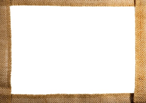Background frame from burlap strips in on a white background.