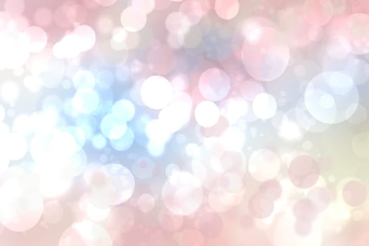 Abstract blurred fresh vivid spring summer light delicate pastel blue pink white bokeh background texture with bright circular soft color lights. Beautiful backdrop illustration.