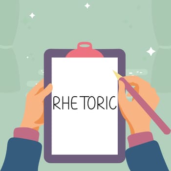 Conceptual display Rhetoric, Business showcase study of writing or speaking as mean of communication or persuasion