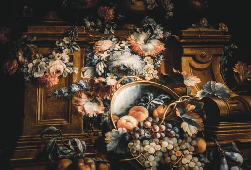 Old baroque flowers painting - vintage style aged decoration