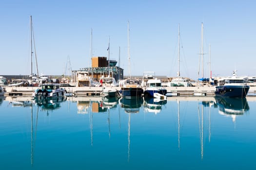 Ventimiglia, Italy - August 2022: the port of Cala del Forte, brand new, state-of-the-art marina property of Monte Carlo