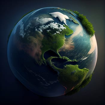 Planet earth with forest and ocean, environment concept, connect and protect to nature, global world, generative AI