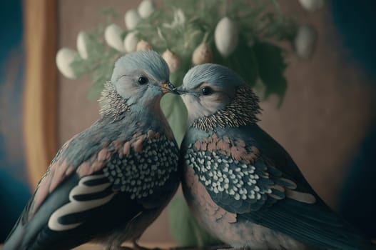 Two doves in love kissing. Generative AI