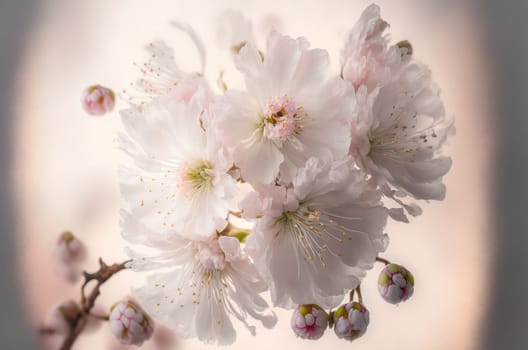 Twig of cherry blossom flowers. Generative AI