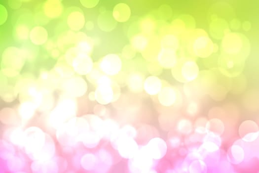 Abstract blurred fresh vivid spring summer light delicate pastel yellow pink green bokeh background texture with bright circular soft color lights. Beautiful backdrop illustration.