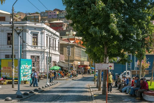Street in the historic city of Valparaiso, Chile