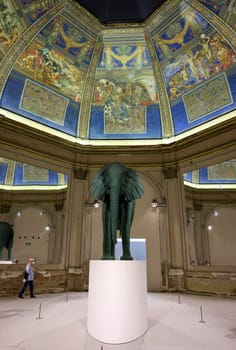 Venice, Italy - September 6, 2022:  59th Venice Art Biennale in Venice. A view of Elephant (1987) by The German artist Katharina  Fritsch