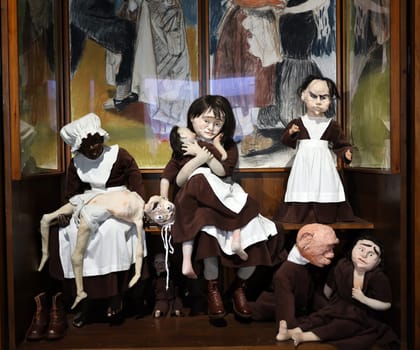 Venice, Italy - September 6, 2022:  59th Venice Art Biennale in Venice. Oratorio  by the Portugal artist Paula Rego