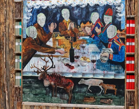 Venice, Italy - September 6, 2022: Nordic Countries Norway, Finland, Sweden pavilion, the Sami Pavilion in Giardini at 59th Venice Art Biennale in Venice.