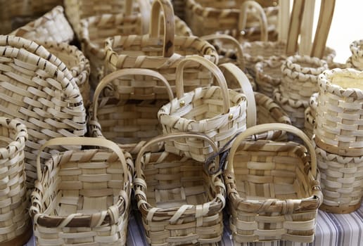 Detail of handmade food baskets, tradition and crafts