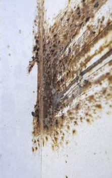 Detail of old abandoned and dilapidated metal wall, dirt