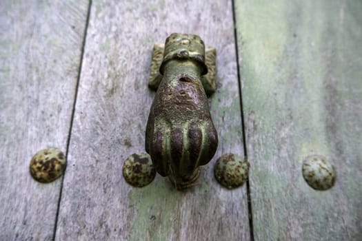 Iron lock on rusty door, construction and architecture