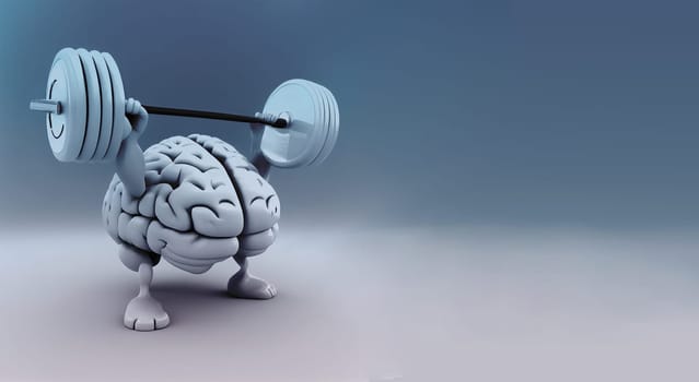 Human brain lifts weight with dumbbell, memory and mind training, brain power and mindset, generative AI