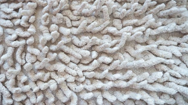 Close-up of a long pile on the carpet of beige or gray. A non-slip bath mat or toilet. Long carpet. Ticks in carpets.