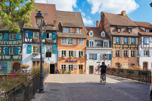 the picturesque colorful medieval old town of Colmar in the Alsace region of France