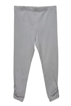 Kids trousers isolated. Elegant grey trousers or sweatpants for child girl isolated on a white background. Clipping path. Sporty cotton fashion for kids.