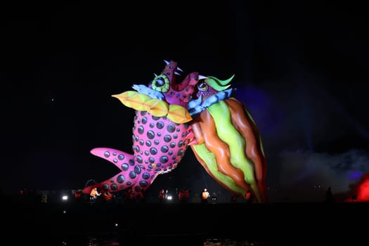 Cracow, Poland - June 4, 2022: Great Dragon Parade. The Great Outdoor Show on the Vistula River.