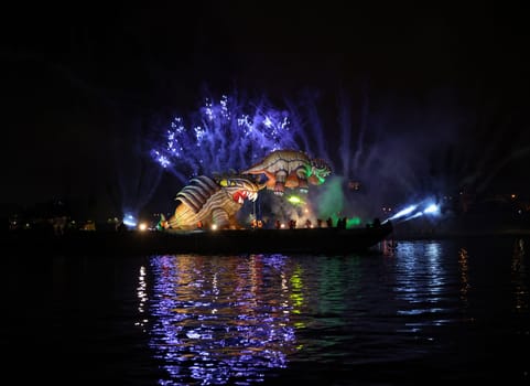 Cracow, Poland - June 4, 2022: Great Dragon Parade. The Great Outdoor Show on the Vistula River.