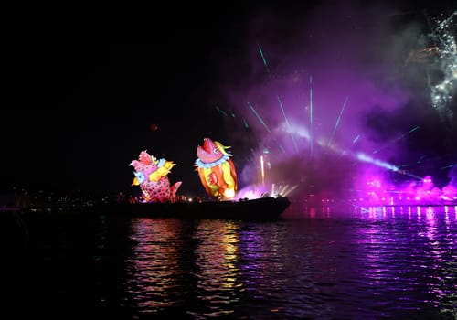 Cracow, Poland - June 4, 2022: Great Dragon Parade. The Great Outdoor Show on the Vistula River.