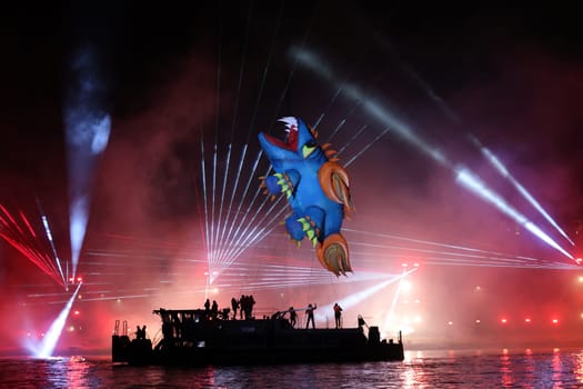 Cracow, Poland - June 4, 2022: Great Dragon Parade. The Great Outdoor Show on the Vistula River.