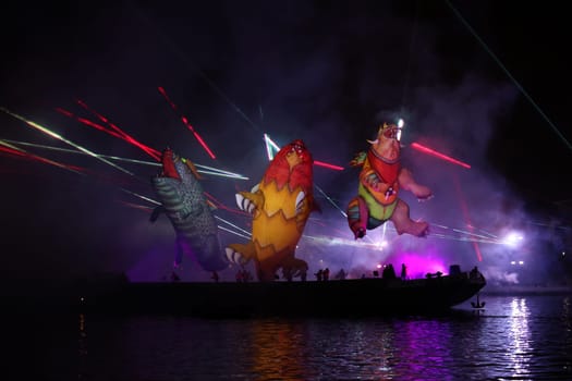 Cracow, Poland - June 4, 2022: Great Dragon Parade. The Great Outdoor Show on the Vistula River.