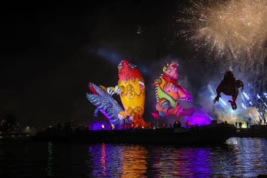 Cracow, Poland - June 4, 2022: Great Dragon Parade. The Great Outdoor Show on the Vistula River.