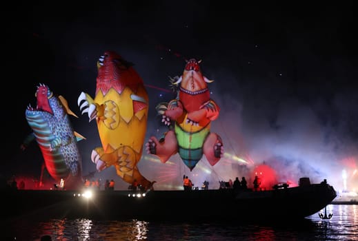 Cracow, Poland - June 4, 2022: Great Dragon Parade. The Great Outdoor Show on the Vistula River.