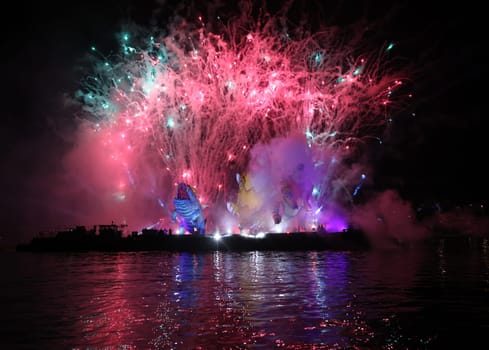 Cracow, Poland - June 4, 2022: Great Dragon Parade. The Great Outdoor Show on the Vistula River.