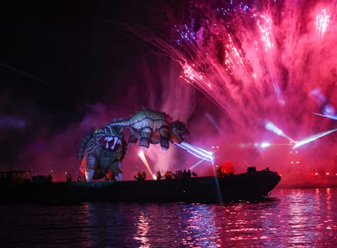 Cracow, Poland - June 4, 2022: Great Dragon Parade. The Great Outdoor Show on the Vistula River.
