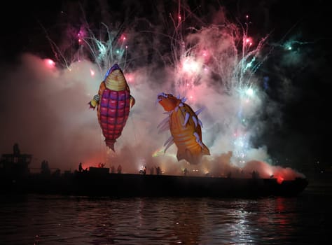 Cracow, Poland - June 4, 2022: Great Dragon Parade. The Great Outdoor Show on the Vistula River.