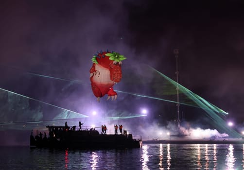 Cracow, Poland - June 4, 2022: Great Dragon Parade. The Great Outdoor Show on the Vistula River.