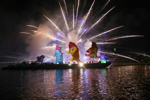 Cracow, Poland - June 4, 2022: Great Dragon Parade. The Great Outdoor Show on the Vistula River.