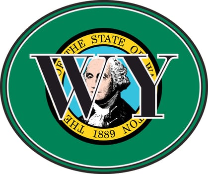 Sign of state of Wyoming for sticking on glass of car on background of flag. Sign of Wyoming on state flag. vehicle badge. Abbreviation for the state of Wyoming. car sticker. Abbreviation WY
