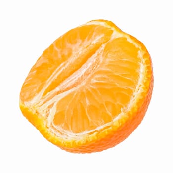 Isolated citrus fruit. One tangerine isolated on white background. Packaging concept. Full depth of field. Clip art image for package design.