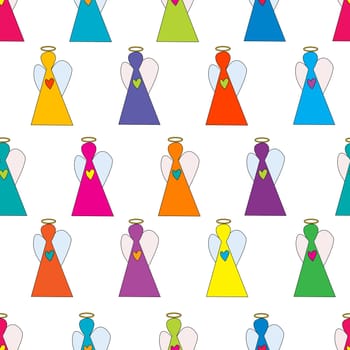 Abstract colored stylized angels, seamless background