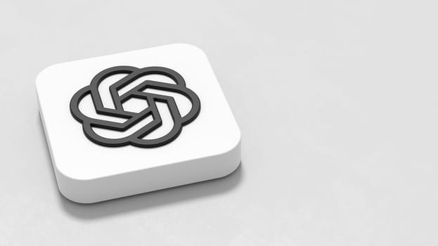 OpenAI App Icon 3D Symbol Shape on Plastered Gray Background with Copy Space 3D Illustration