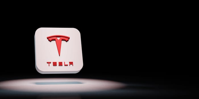 Tesla App Icon 3D Symbol Shape Spotlighted on Black Background with Copy Space 3D Illustration